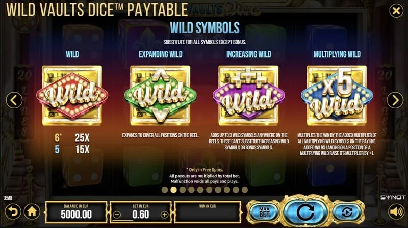 Wild Vaults Dice - активирање на Free Spins со три Vault симболи